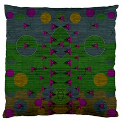 Happy Flower Fish Living In Peace On The Reef Large Flano Cushion Case (two Sides) by pepitasart