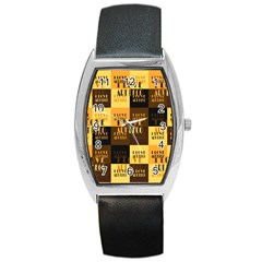 I Love Art Deco Typographic Motif Collage Print Barrel Style Metal Watch