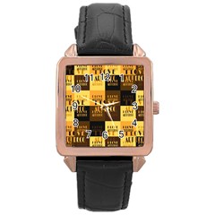 I Love Art Deco Typographic Motif Collage Print Rose Gold Leather Watch 