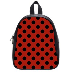 Polka Dots - Black On Apple Red School Bag (small) by FashionBoulevard