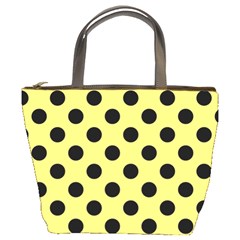 Polka Dots - Black On Blonde Yellow Bucket Bag by FashionBoulevard