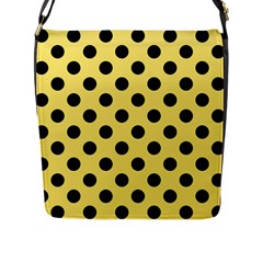 Polka Dots - Black On Blonde Yellow Flap Closure Messenger Bag (l) by FashionBoulevard