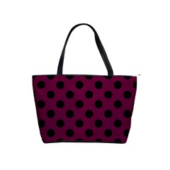 Polka Dots - Black On Boysenberry Purple Classic Shoulder Handbag by FashionBoulevard