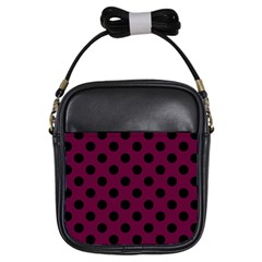 Polka Dots - Black On Boysenberry Purple Girls Sling Bag by FashionBoulevard