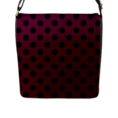 Polka Dots - Black On Boysenberry Purple Flap Closure Messenger Bag (l) by FashionBoulevard