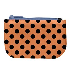 Polka Dots - Black On Cantaloupe Orange Large Coin Purse by FashionBoulevard