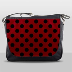 Polka Dots Black On Carmine Red Messenger Bag by FashionBoulevard