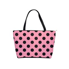 Polka Dots Black On Flamingo Pink Classic Shoulder Handbag by FashionBoulevard