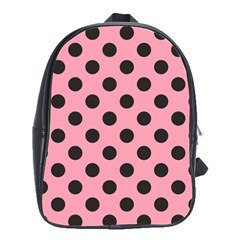 Polka Dots Black On Flamingo Pink School Bag (large) by FashionBoulevard