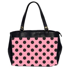 Polka Dots Black On Flamingo Pink Oversize Office Handbag (2 Sides) by FashionBoulevard