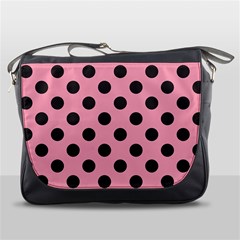 Polka Dots Black On Flamingo Pink Messenger Bag by FashionBoulevard