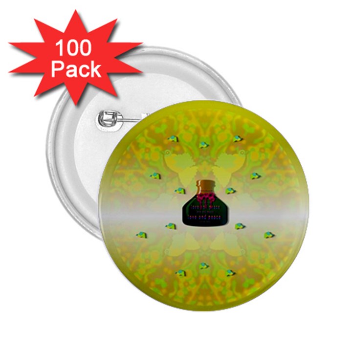 Birds And Sunshine With A Big Bottle Peace And Love 2.25  Buttons (100 pack) 