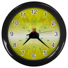 Birds And Sunshine With A Big Bottle Peace And Love Wall Clock (black) by pepitasart