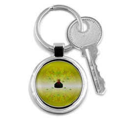 Birds And Sunshine With A Big Bottle Peace And Love Key Chain (round) by pepitasart