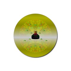 Birds And Sunshine With A Big Bottle Peace And Love Rubber Coaster (round)  by pepitasart