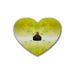 Birds And Sunshine With A Big Bottle Peace And Love Rubber Coaster (heart)  by pepitasart