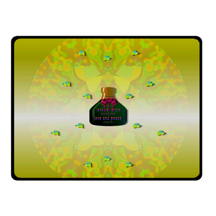 Birds And Sunshine With A Big Bottle Peace And Love Fleece Blanket (Small)