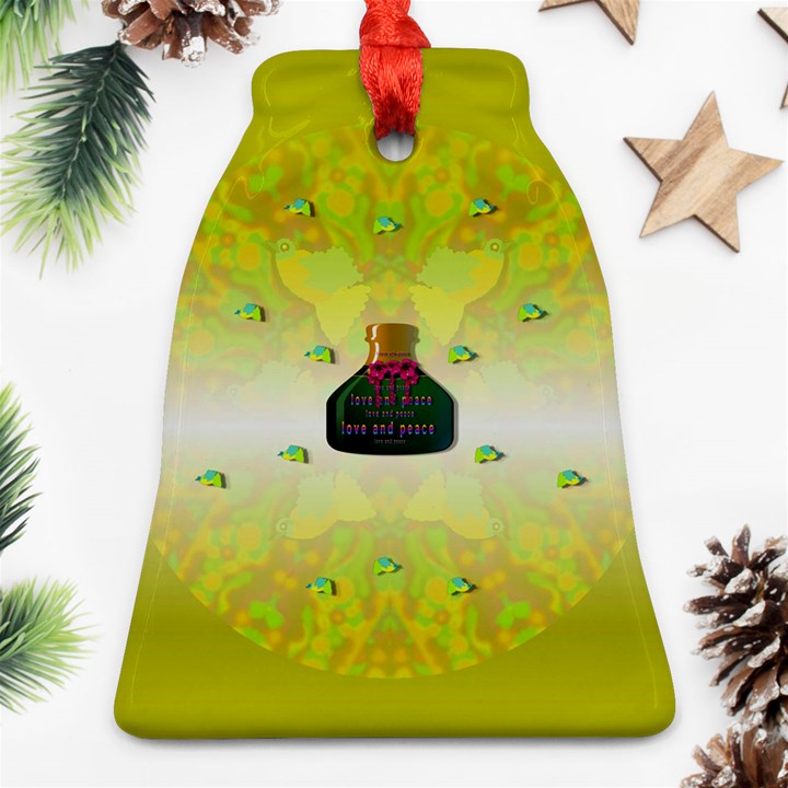 Birds And Sunshine With A Big Bottle Peace And Love Bell Ornament (Two Sides)