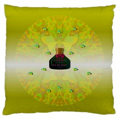 Birds And Sunshine With A Big Bottle Peace And Love Large Cushion Case (two Sides) by pepitasart