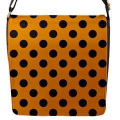 Polka Dots Black On Honey Orange Flap Closure Messenger Bag (S)