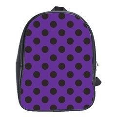 Polka Dots Black On Imperial Purple School Bag (large) by FashionBoulevard