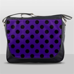 Polka Dots Black On Imperial Purple Messenger Bag by FashionBoulevard