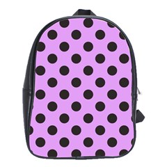 Polka Dots Black On Lavender Purple School Bag (large) by FashionBoulevard