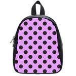 Polka Dots Black On Lavender Purple School Bag (Small) Front