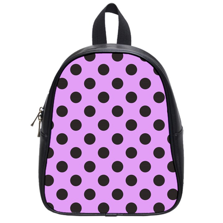 Polka Dots Black On Lavender Purple School Bag (Small)