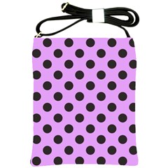 Polka Dots Black On Lavender Purple Shoulder Sling Bag by FashionBoulevard