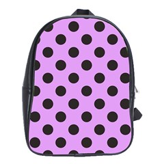 Polka Dots Black On Lavender Purple School Bag (xl) by FashionBoulevard