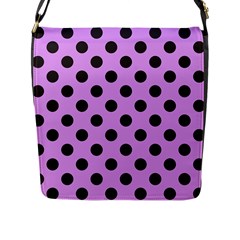 Polka Dots Black On Lavender Purple Flap Closure Messenger Bag (l) by FashionBoulevard