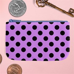 Polka Dots Black On Lavender Purple Large Coin Purse by FashionBoulevard