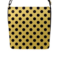 Polka Dots Black On Mellow Yellow Flap Closure Messenger Bag (l) by FashionBoulevard