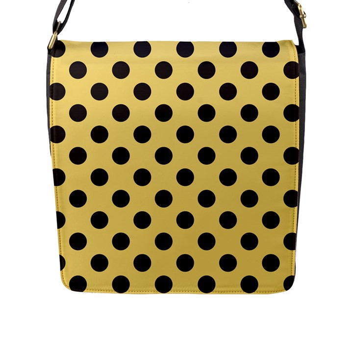 Polka Dots Black On Mellow Yellow Flap Closure Messenger Bag (L)