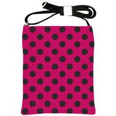 Polka Dots Black On Peacock Pink Shoulder Sling Bag by FashionBoulevard