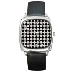 Block Fiesta Black And Abalone Grey Square Metal Watch Front