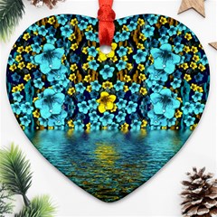 Flower Island And A Horizon Ornament (heart) by pepitasart