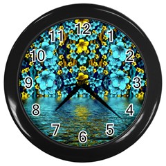 Flower Island And A Horizon Wall Clock (black) by pepitasart