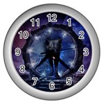 Awesome Wolf In The Gate Wall Clock (Silver) Front