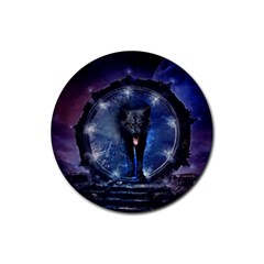 Awesome Wolf In The Gate Rubber Round Coaster (4 Pack)  by FantasyWorld7