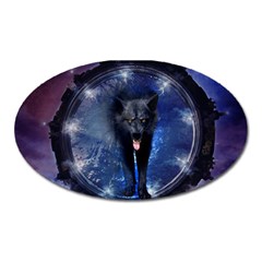 Awesome Wolf In The Gate Oval Magnet by FantasyWorld7