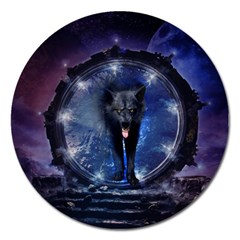 Awesome Wolf In The Gate Magnet 5  (round) by FantasyWorld7