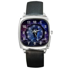 Awesome Wolf In The Gate Square Metal Watch by FantasyWorld7