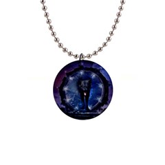 Awesome Wolf In The Gate 1  Button Necklace by FantasyWorld7