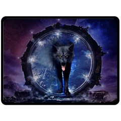 Awesome Wolf In The Gate Double Sided Fleece Blanket (large)  by FantasyWorld7