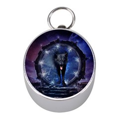 Awesome Wolf In The Gate Mini Silver Compasses by FantasyWorld7