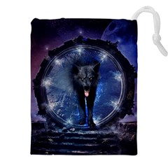 Awesome Wolf In The Gate Drawstring Pouch (4xl) by FantasyWorld7