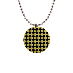 Block Fiesta Black And Ceylon Yellow 1  Button Necklace by FashionBoulevard