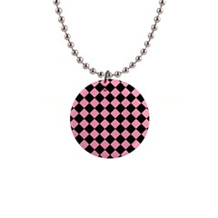 Block Fiesta Black And Flamingo Pink 1  Button Necklace by FashionBoulevard